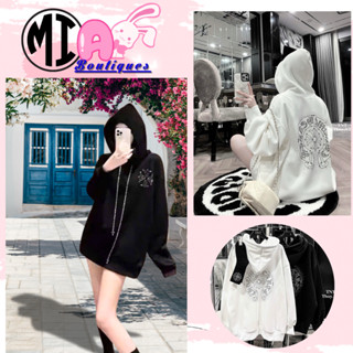  Áo nữ hoodie in đính đá Chom.mer Chất Nỉ lót nhung cao cấp tặng kèm tất cao cổ,from rộng 