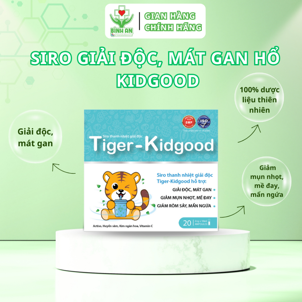 Kidgood - Siro thảo mộc giúp giải độc gan trẻ em, giảm mẩn ngứa, rôm sẩy - Hộp 20 ống - NT Bình An