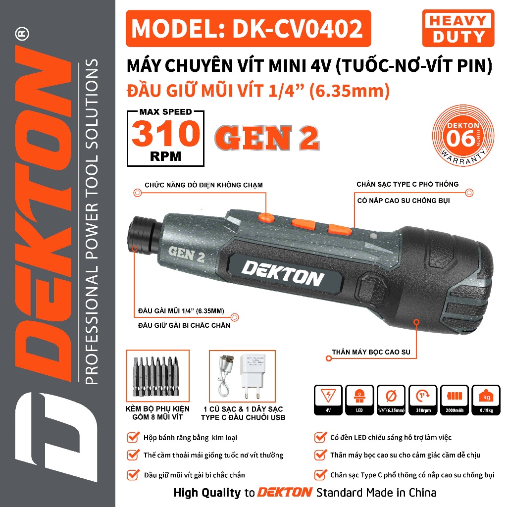 Máy vặn vít MINI pin 4V DEKTON DK-CV0402 GEN2 / DK-CV0401 (Dò điện âm tường) giá tốt