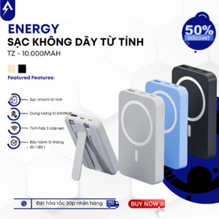 Pin Sạc Dự Phòng Không Dây 10000mah Kèm 2 Dây Sạc Cổng Type c Lightning, Công Xuất Lớn 20W, Nam Châm Mặt Lưng, Sạc Nhanh