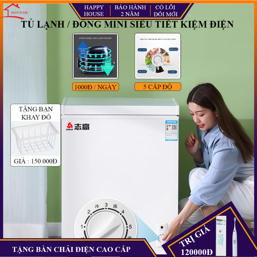 Tủ đông mini, tủ lạnh mini dùng trong gia đình siêu tiết kiệm điện, dùng trữ sữa cho bé, dùng cho tạp hoá bảo hành 2 năm
