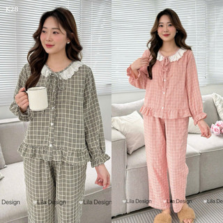  Đồ bộ mặc nhà kẻ caro nữ SUNA cổ tròn dáng dài,có túi,chất thô cotton thấm hút mồ hôi - P12 Suna Clothing 