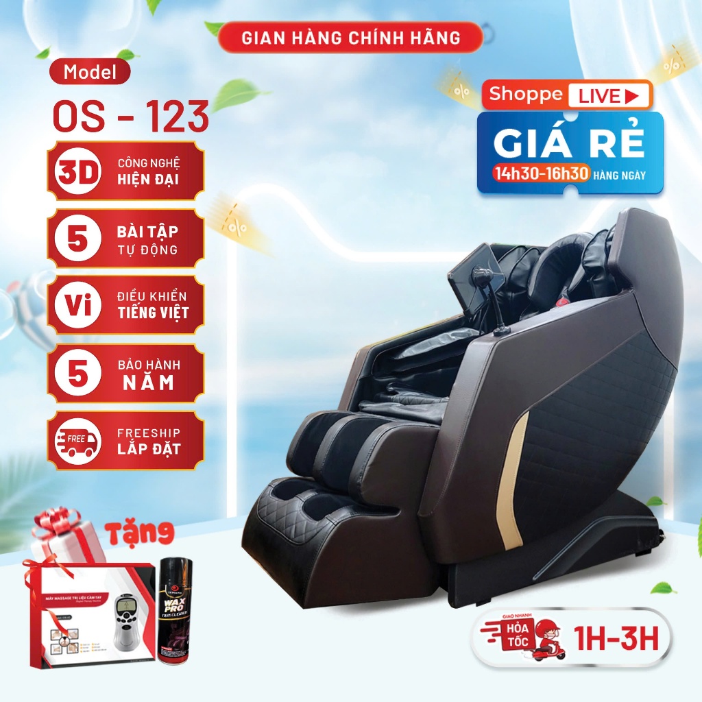 Ghế massage toàn thân  Os - 123, công nghệ massage 3D, 5 bài tập masage chuyên sâu
