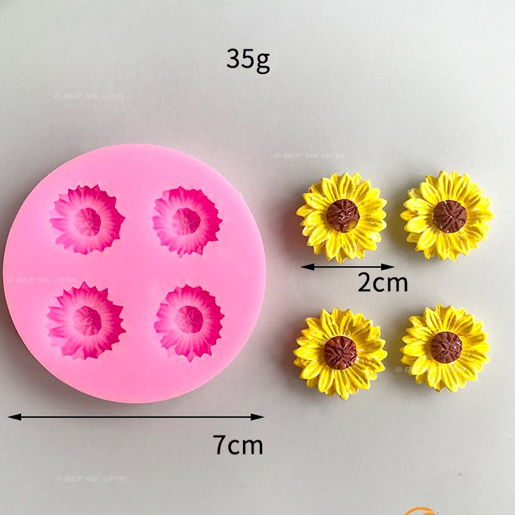 Khuôn silicon hoa cúc họa mi vỉ 4 cúc thành phẩm 2cm mỗi bông