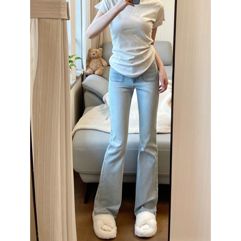 𝐘𝐮𝐫𝐢.𝐬𝐭𝐨𝐫𝐞 Quần Jeans Len 2 Cúc Tôn Dáng Nhẹ Nhàng