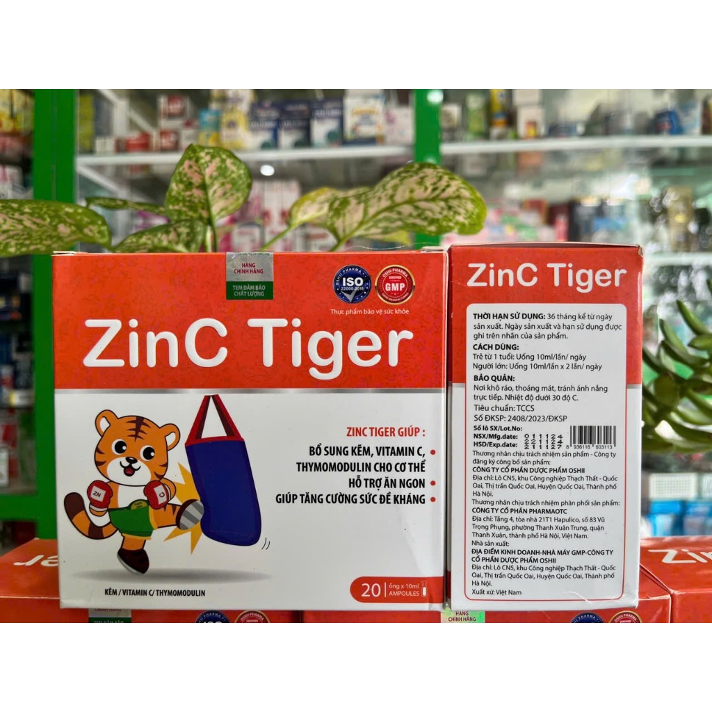 Kẽm Hổ Tiger ZinC - Siro kẽm hữu cơ tinh khiết giúp ăn ngon, tăng đề kháng - Hộp 20 ống - NT Bình An