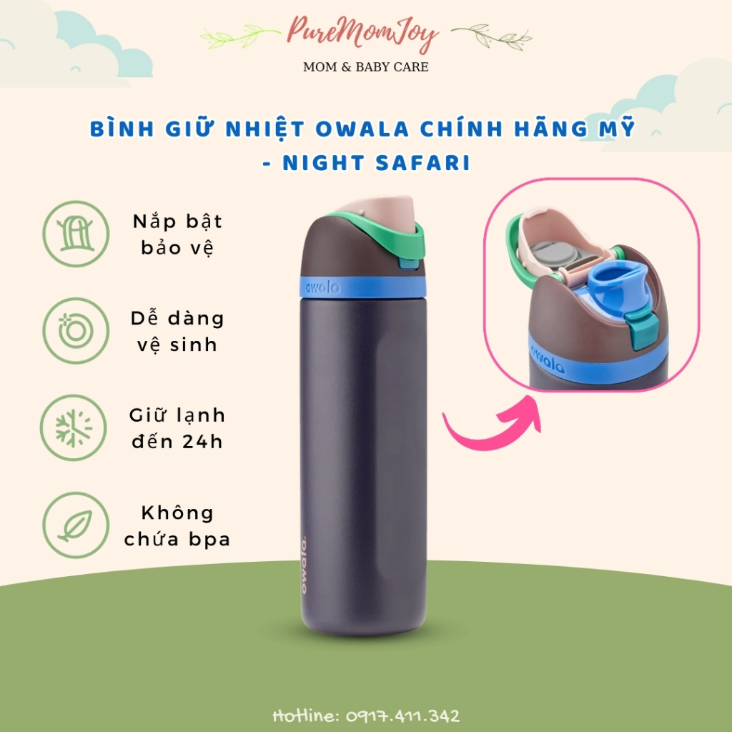 [Hàng Sẵn] BÌNH GIỮ NHIỆT OWALA Freesip CHÍNH HÃNG MỸ - Night Safari 946 ml