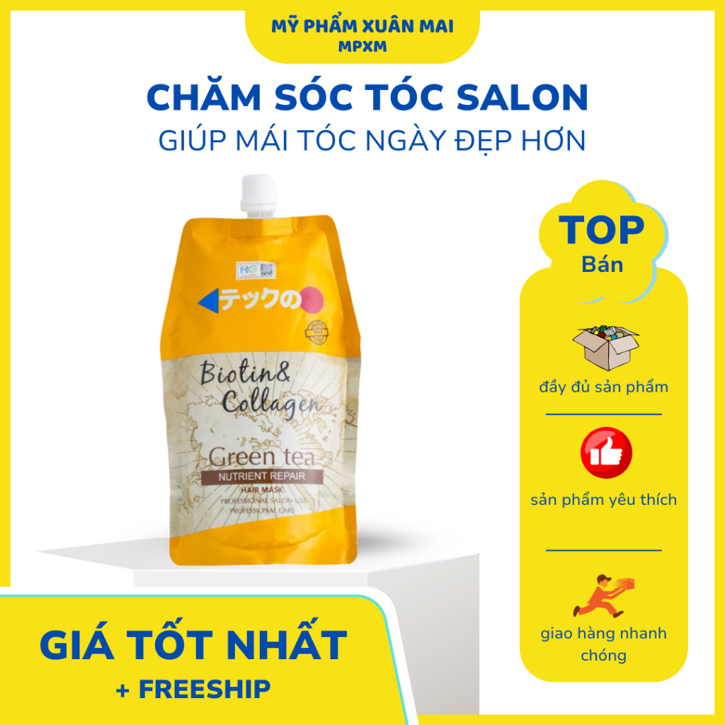 Kem ủ tóc Meiki Max Green Tea Biotin Collagen Phục Hồi 500ml