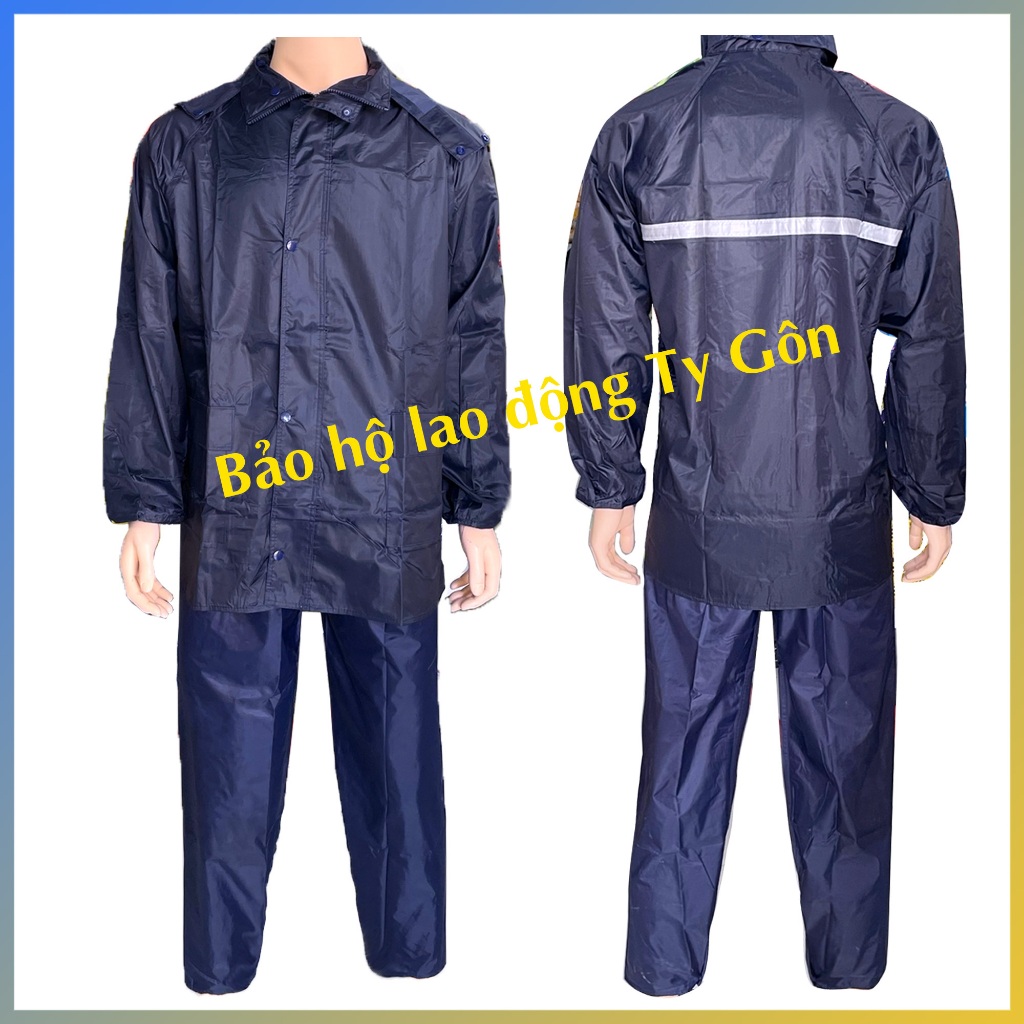 Bộ quần áo đi mưa màu xanh đen có phản quang sau lưng
