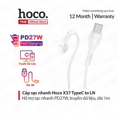 Cáp sạc nhanh siêu bền Typec to IP PD27W 3.0A HOCO X37/X55 dài 1m dùng cho ip11/12/13/14 sạc nhanh 3A dây dẻo