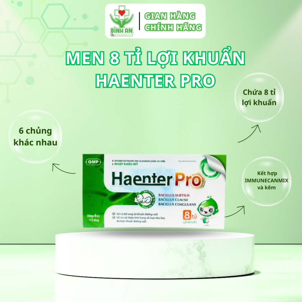 Men 8 tỉ lợi khuẩn Haenter Pro với 6 chủng đa dạng giúp ổn định tiêu hóa - Hộp 20 ống - NT Bình An