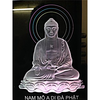 Tranh điện đèn LED,mi ca,phật giáo : Phật A Di Đà Ngồi (22x15cm) nháy màu,co điều khiển