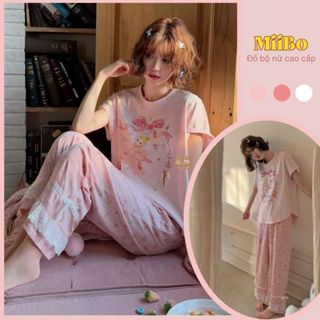 Đồ ngủ nữ chất cotton tay ngắn in hình vũ công bala phối quần dài hoa nhí viền bèo, đồ bộ nữ đồ mặc nhà HCOM25345 Miibo