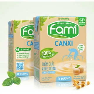  Sữa Đậu Nành Fami Canxi Vinasoy Có Đường Ít Đường 200ml 
