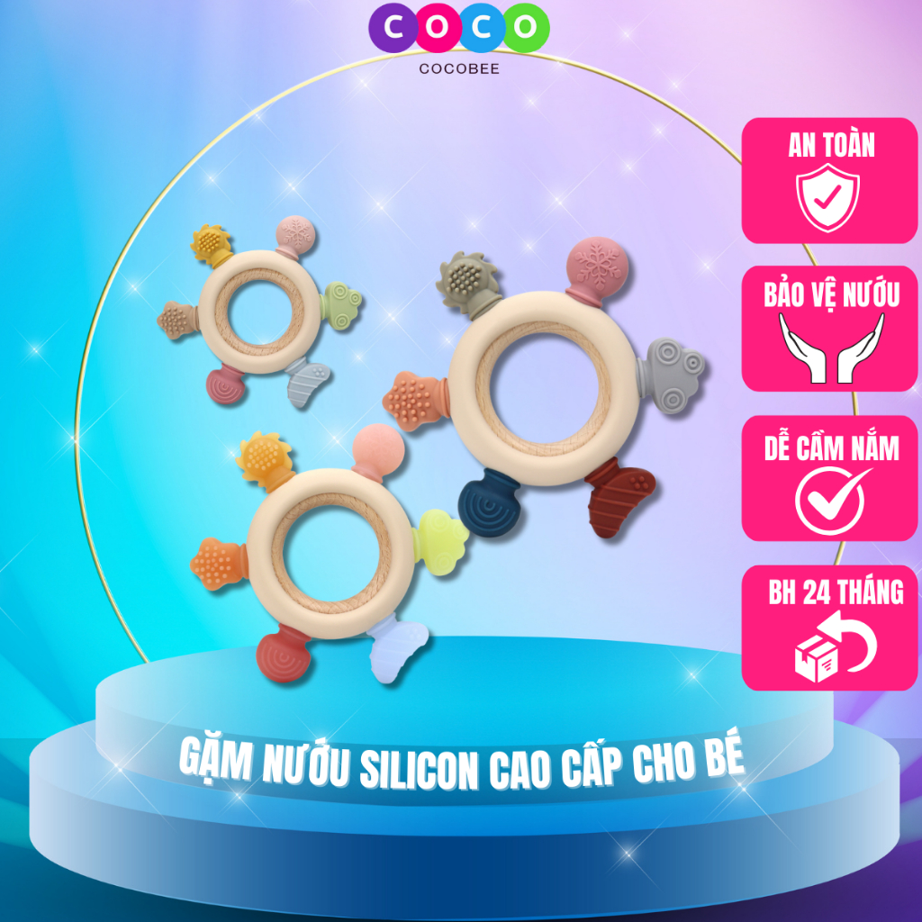 Gặm nướu silicone COCO COCOBEE cho bé chất liệu silicon dẻo mềm an toàn hỗ trợ bé cầm nắm,hạn chế gặm tay