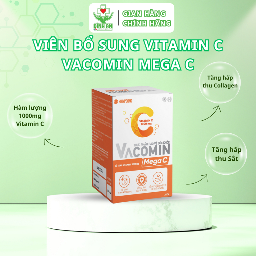 VitaminC 1000mg Vancomin Mega C tăng đề kháng, tăng hấp thu sắt, collagen - Hộp 60v - NT Bình An