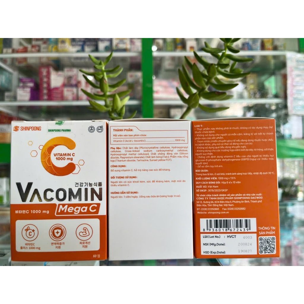 VitaminC 1000mg Vancomin Mega C tăng đề kháng, tăng hấp thu sắt, collagen - Hộp 60v - NT Bình An