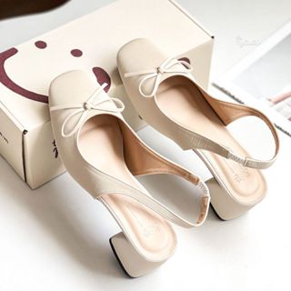 Giày cao gót mũi vuông nơ 5p, cao gót quai hậu, giày nữ xinh ,cao gót đỏ- THENYSMILE - ALOT