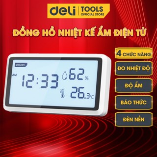 Nhiệt Ẩm Kế Điện Tử Tích Hợp Đồng Hồ Báo Thức Chính Hãng DELI