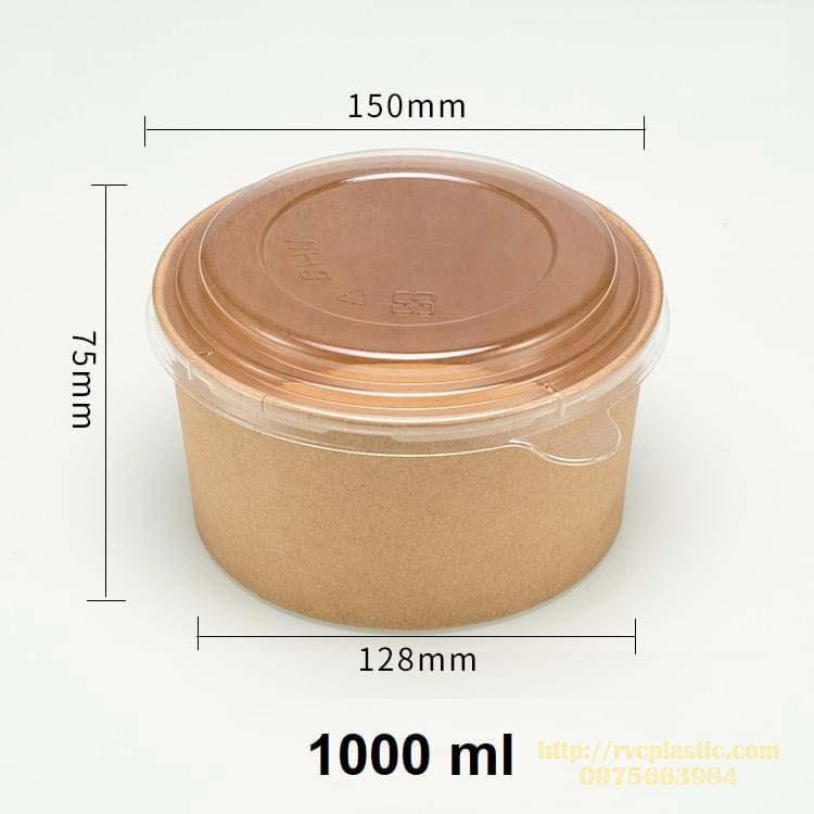 Hộp giấy kraft 1000ML- nắp PET trong