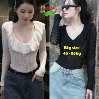 Áo Thun Nữ Bigsize Tay Dài Áo Ren Lưới 2 Lớp ESHOP Áo Phong Nữ Cổ Bèo Dài Tay Đẹp Dễ Thương Ôm Body Xinh MS353