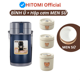 Hộp cơm giữ nhiệt BÌNH Ủ MEN SỨ HITOMI, giữ nhiệt 10-15h, chất liệu an toàn, quay lò vi sóng, chống tràn