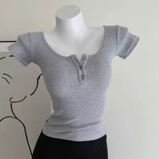 Áo Thun Tay Ngắn Cúc Cài Kiểu Babytee Croptop Chất Tăm