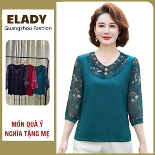 Áo nữ trung niên M8810, Áo cho mẹ tay lỡ mỏng nhẹ vải co giãn, mềm mát kiểu dáng sang trọng - ELady Shop