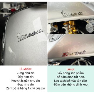  Set tem 3 chữ kiểu giống zin loại tốt cho xe Vespa Sprint Primavera 
