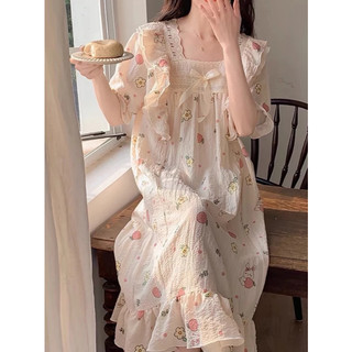 Váy đầm ngủ nữ công chúa ngắn tay đồ mặc nhà bigsize bộ bầu cute thoái mái ngọt ngào mặc đi ngủ mát mẻ mùa hè mã 017 