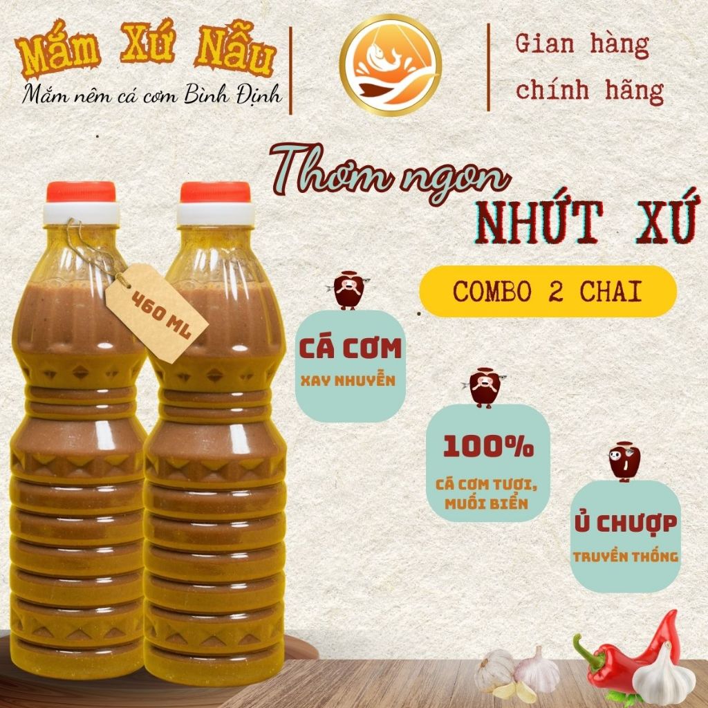 Combo 2 chai nước mắm nêm cá cơm xay - 460 ml - Nước mắm cá cơm truyền thống Bình Định