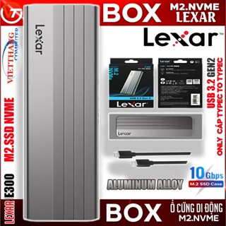 Box SSD Lexar E300 Hỗ trợ SSD M2.NVMe Chuẩn USB 3.2 Gen2 10Gbps - Nhôm nguyên khối Aluminum rất đẹp