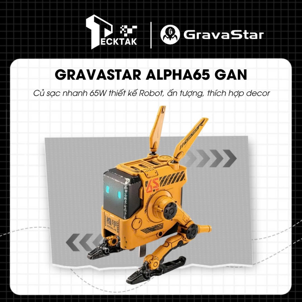 Củ sạc nhanh GravaStar Alpha65 GaN 65W thiết kế Robot, ngoại hình ấn tương, thích hợp decor