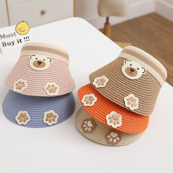 Mũ Cói Nửa Đầu Chống Nắng Cho Bé 2-10 Tuổi Mẫu Gấu & Chân Mv03