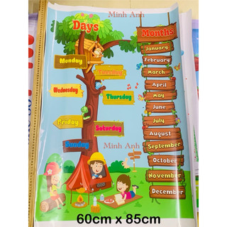 Decal dán tường Days Months hình cây Khổ  60cm x 85cm trang trí lớp học tiếng anh