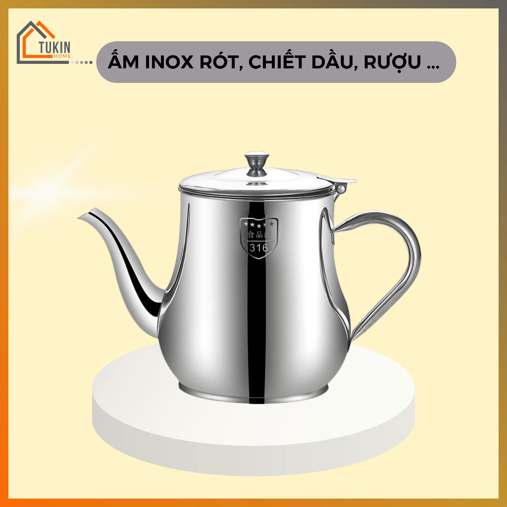 Ấm Inox Pha Trà Rót Rượu Dầu Ăn Mắm Và Các Loại Chất Lỏng Inox 316 Có Tấm Lọc - TUKINHOME