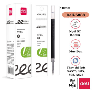  20 Ruột bút gel Deli S888 mực đen ngòi ST 0.5mm dành cho bút bấm viết trơn good smoth 