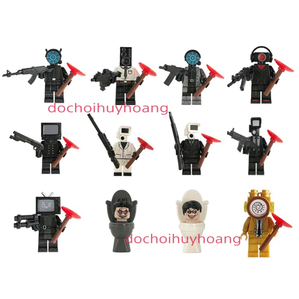 Skibidi Toilet Mô hình Lắp ráp 12 Nhân vật Nhà Vệ Sinh Người Máy Titan Cameraman TV Clock Drill Man