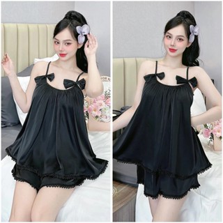 Bồ đồ ngủ nữ 2 dây bộ đồ ngủ nữ bộ mặc ngủ nữ mặc nhà quần đùi sexy freesize 54kg vải satin -BP40