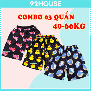 Combo 03 quần short lửng hoạt hình báo hồng vịt vàng quần đùi thun cartoon nam nữ quần nhóm đi biển
