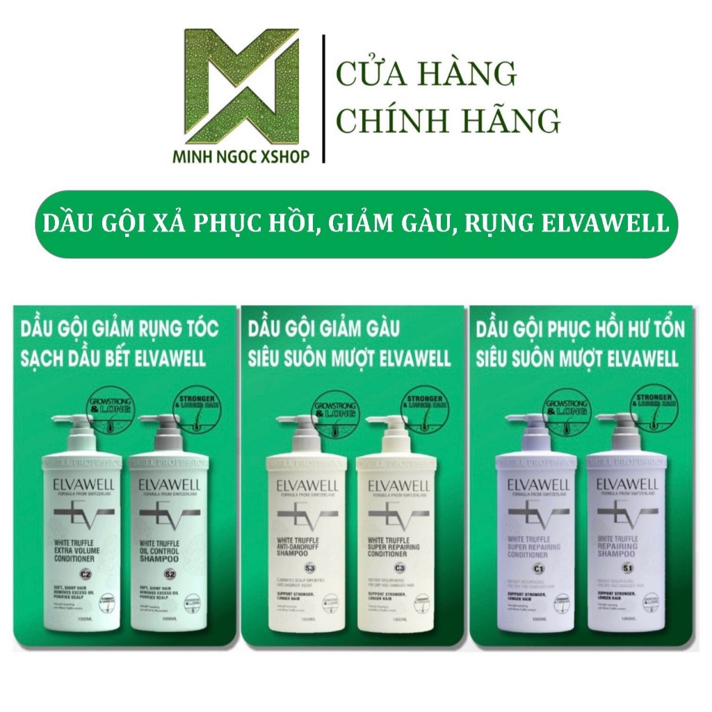 Dầu Gội Xả Phục Hồi Giảm Gàu, Rụng, Kiểm Soát Dầu ELVAWELL White Truffle 500ML - 1000ML