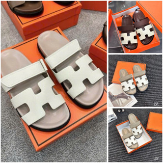 Dép chữ H  màu trắng kem da sần fullbox chuẩn loại 1 chân gầy lùi 1 size