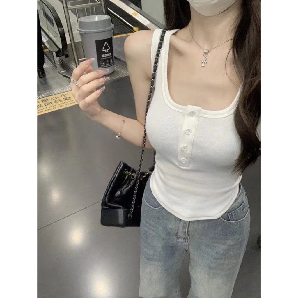 [CÓ MÚT]Áo Ba Lỗ Nữ Khuy Cài Kèm Mút Ngực Croptop Kiểu Dáng Trẻ Trung HA369 | BigBuy360 - bigbuy360.vn