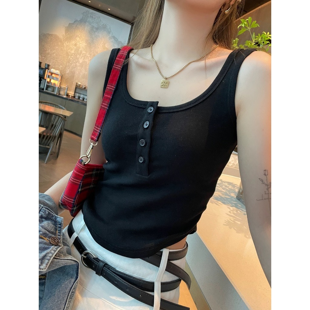 [CÓ MÚT]Áo Ba Lỗ Nữ Khuy Cài Kèm Mút Ngực Croptop Kiểu Dáng Trẻ Trung HA369 | BigBuy360 - bigbuy360.vn