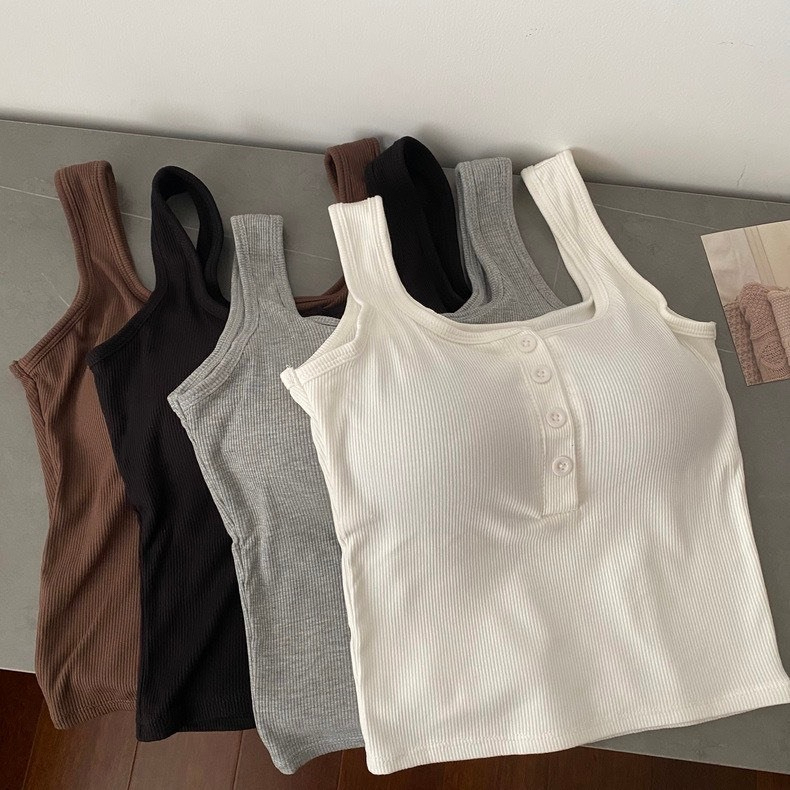 [CÓ MÚT]Áo Ba Lỗ Nữ Khuy Cài Kèm Mút Ngực Croptop Kiểu Dáng Trẻ Trung HA369 | BigBuy360 - bigbuy360.vn