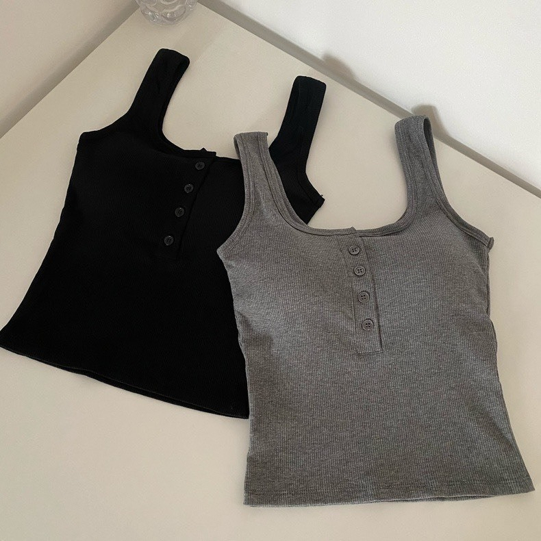 [CÓ MÚT]Áo Ba Lỗ Nữ Khuy Cài Kèm Mút Ngực Croptop Kiểu Dáng Trẻ Trung HA369 | BigBuy360 - bigbuy360.vn