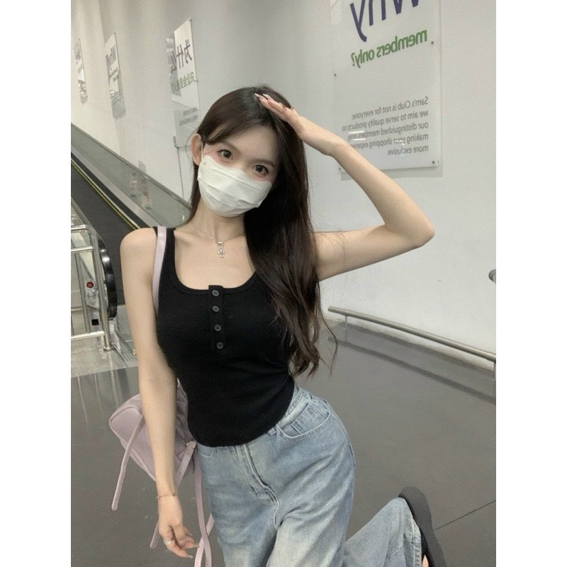 [CÓ MÚT]Áo Ba Lỗ Nữ Khuy Cài Kèm Mút Ngực Croptop Kiểu Dáng Trẻ Trung HA369 | BigBuy360 - bigbuy360.vn