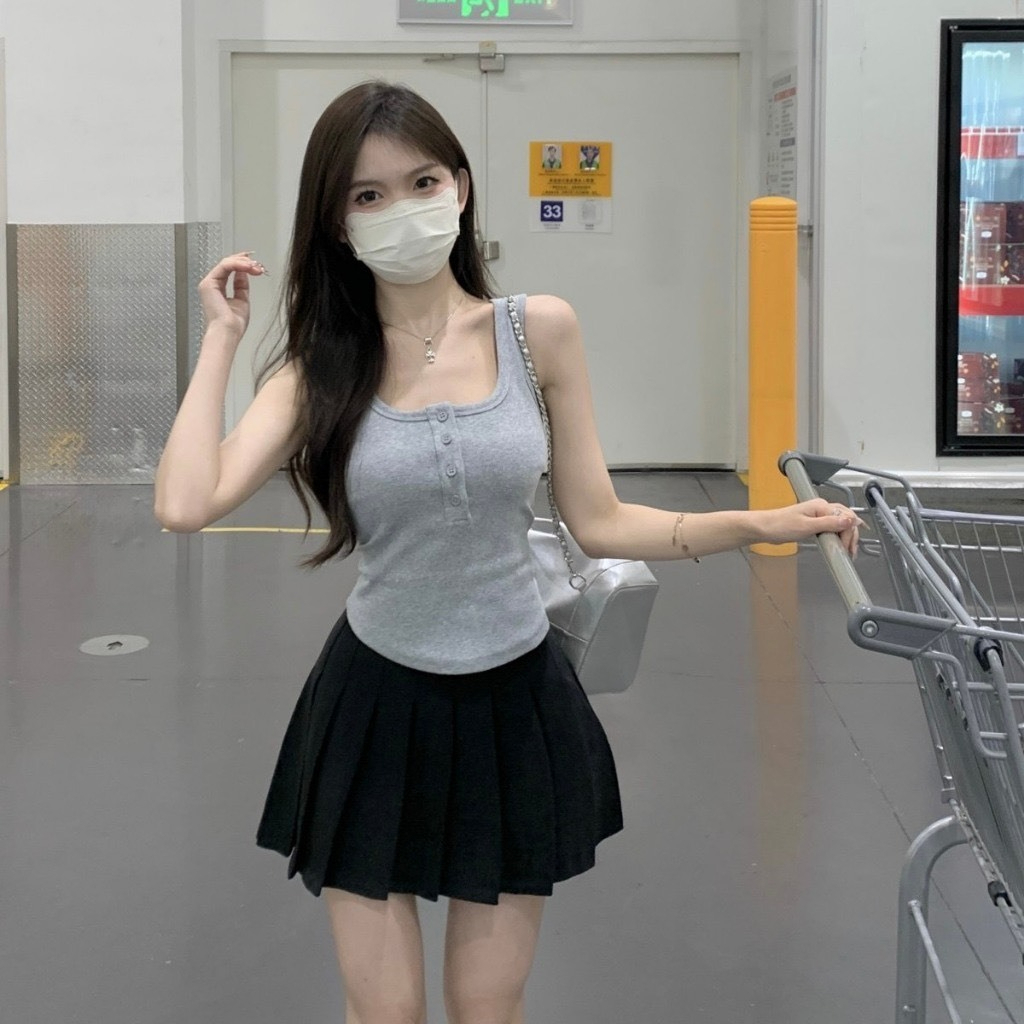 [CÓ MÚT]Áo Ba Lỗ Nữ Khuy Cài Kèm Mút Ngực Croptop Kiểu Dáng Trẻ Trung HA369 | BigBuy360 - bigbuy360.vn