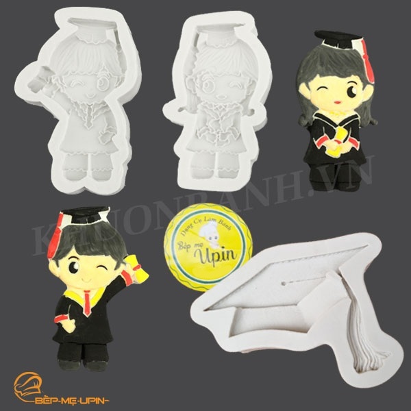 Khuôn silicon chủ đề tốt nghiệp hình chipi mũ cử nhân