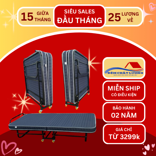 Combo đệm giường Elan Extra bed dùng cho khách sạn dạng gấp 2 có bánh xe dễ dàng di chuyển